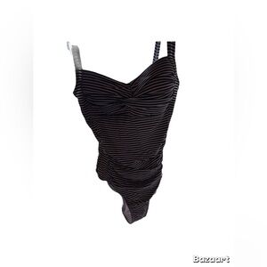 Black and white striped one piece swimsuit